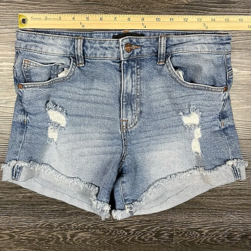 Kendall + Kylie The Icon Cut Off Shorts Women 11/30Blue Denim Raw Hem Distressed - Picture 7 of 10